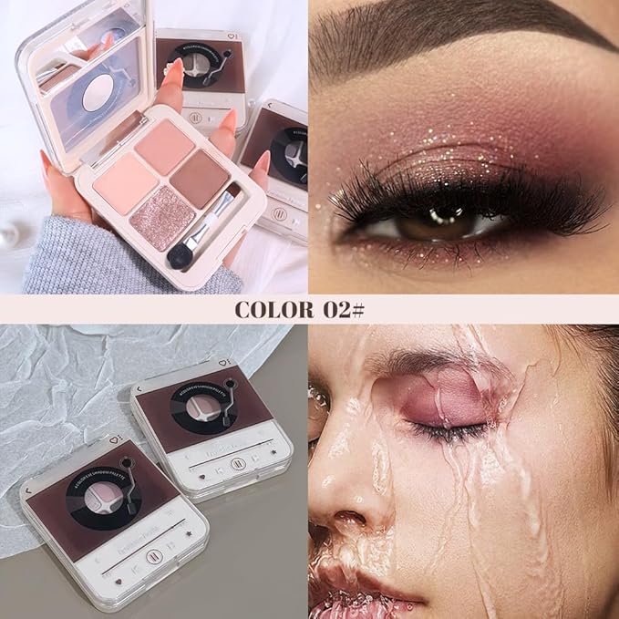 Pink Purple Brown 4Colors Eyeshadow Makeup Palette with Brush Mirror,Natural Neutral Powde Eye Shadow Palettes for Older Women,Long Lasting Naturing-Looking,Lightweight Eye Makeup Kit Travel Size