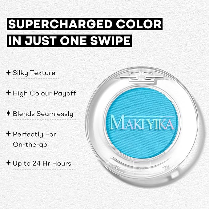 MAKI YIKA Light Blue Matte Single Eye Shadow Palette for Women, Pigmented White Eyeshadow Powder for Brown Eyes, Color Stay Long Lasting Waterproof Eye Makeup Palette, #4