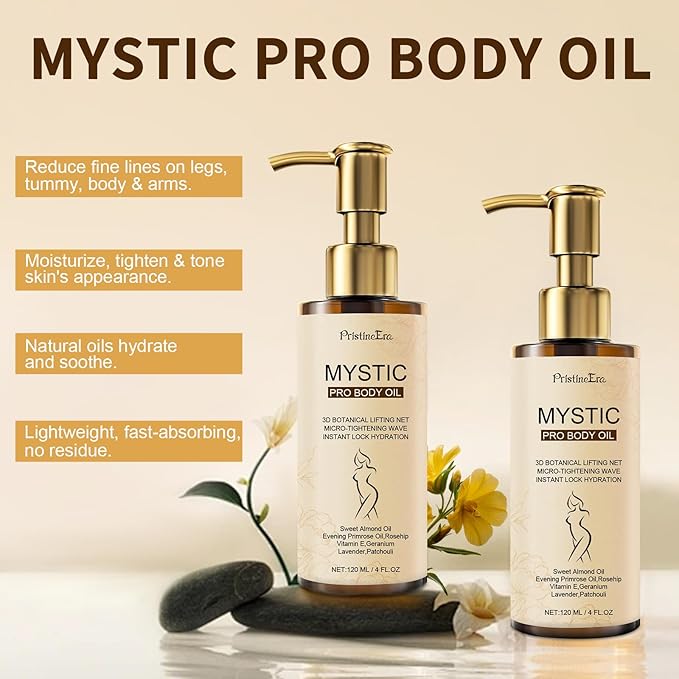 Mystic Body Firming Oil Deep Lasting Hydration and Firming Skin for Full Body Skin Tightening Body Oil After Shower 4.23 fl oz (Fragance free)