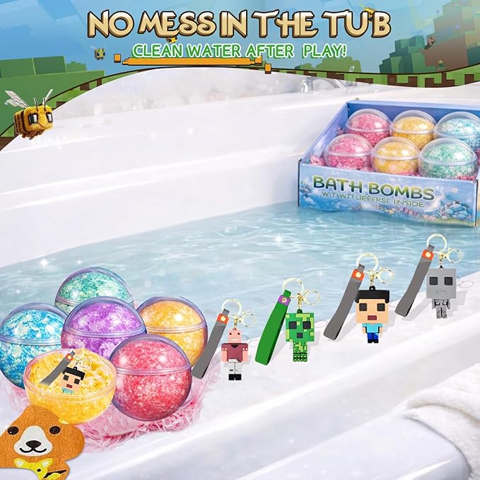 Bath Bombs for Kids: Build My Own World Dig a Bath Bombs with Toys Inside, Organic Bath Bomb Rich in Natural Essential Oils, Kids Bath Bomb Gift Set for Dry Skin Moisturize, Easter Basket Stuffers