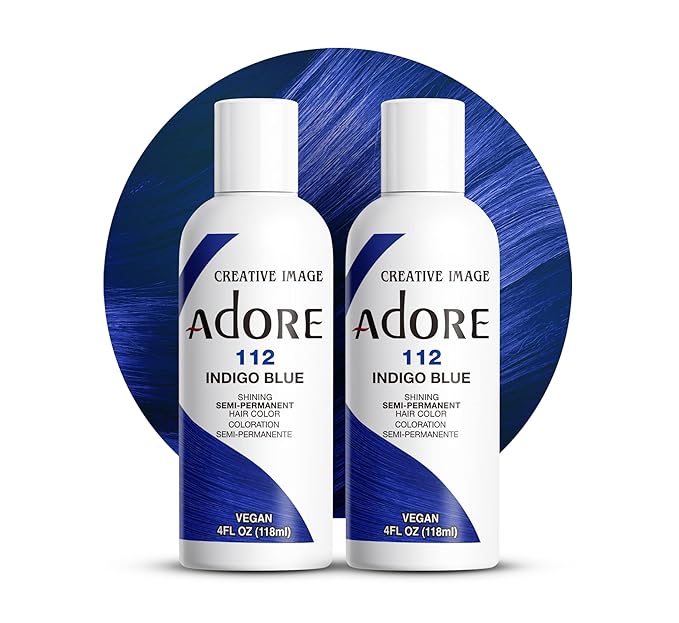 Adore Semi Permanent Hair Color (112 Indigo Blue) (2 Pack) | Vegan & Cruelty-Free Blue Hair Dye | No Ammonia, No Peroxide, No Alcohol | 4 Fl Oz