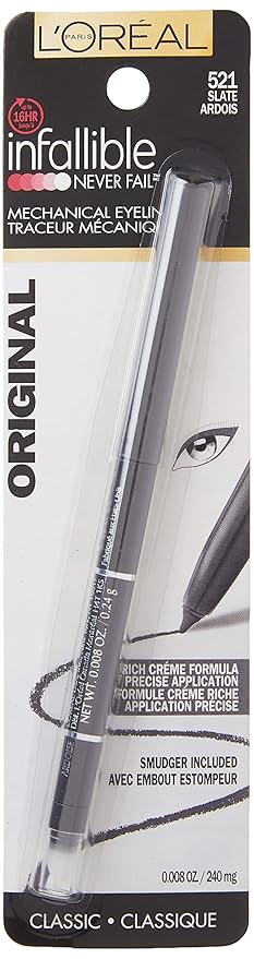 L'Oreal Paris Makeup Infallible Never Fail Original Mechanical Pencil Eyeliner with Built in Sharpener,Slate,0.008 oz.,(Pack of 2)