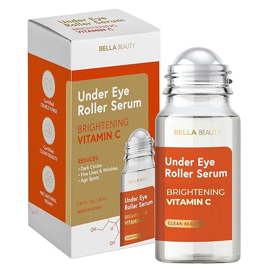 Bella Beauty Vitamin C Under Eye Roller Serum - Dermatologist Tested, Anti Aging, Korean Skin Care - Helps Minimize Dark Circles, Puffiness, Fine Lines - Vegan, Clean Beauty, Cruelty Free - Pack of 2