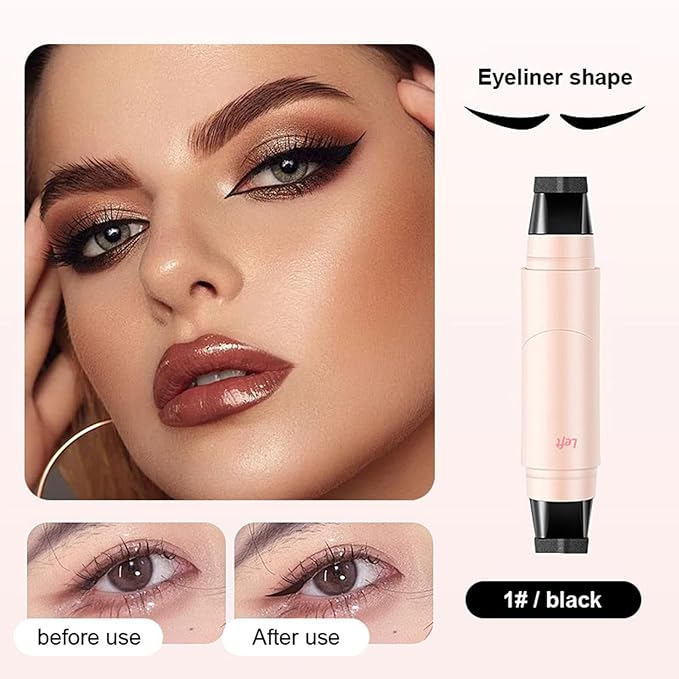 2 Pcs Eyeliner Stamp Set, Waterpoof Natural Foldable Eyeliner Stamp for Perfect Wings,Smudge Proof, Long-Lasting Eye Makeup (Black+Brown)