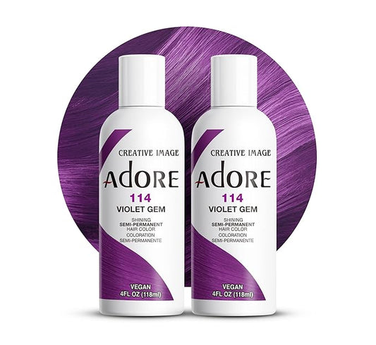Adore Semi Permanent Hair Color (114 Violet Gem) (2 Pack) | Vegan & Cruelty-Free Purple Hair Dye | No Ammonia, No Peroxide, No Alcohol | 4 Fl Oz
