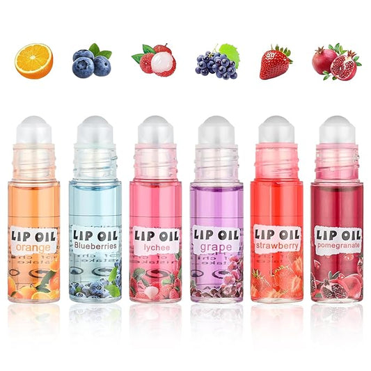 6PCS Roll On Lip Gloss Set, Fruit Flavored Lip Oil Make up for Teens and Girls, Hydrating & Moisturizing Lipgloss, Clear Lip Gloss for Women, Vegan & Cruelty-Free