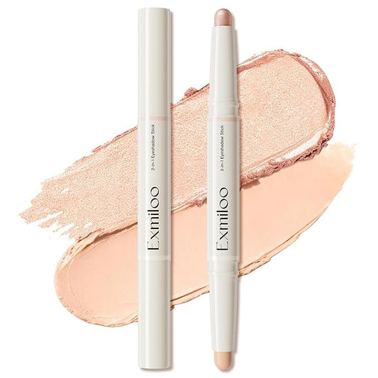 exmiloo Eyeshadow Stick – Dual-Ended Cream Eyeshadow Stick with Matte & Shimmer Shades, Long-Lasting Matte Eye Shadow for Easy Application (Sunrise Latte)