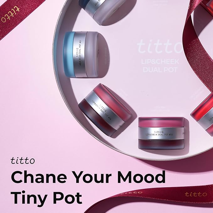 titto Lip & Cheek Dual Pot Blendable & Buildable | Multi-Use Tinted Balm & Blush for Cheeks, Rich Buttery Texture, Long-Lasting, Natural Dewy Finish, Vegan, K Beauty (#01 Satin Ribbon/Pink on Top)