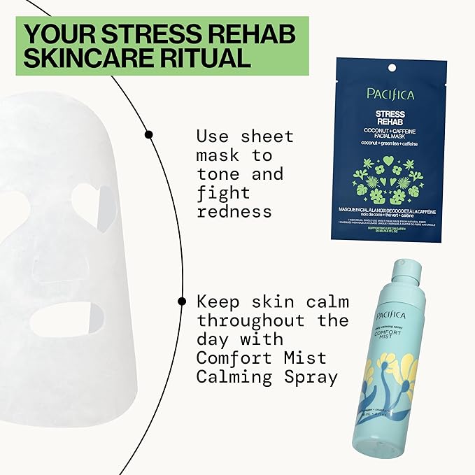 Pacifica Beauty Skin Rehab Coconut and Caffeine Facial Mask, Skincare, Green Tea, Puffiness, Face Mask, Sheet Mask, Face Care, All Skin Types, Vegan (6 Sheets)