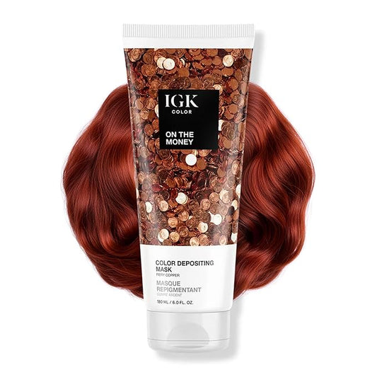 IGK On The Money Color Depositing + Conditioning Hair Mask | Fiery Copper - Cinnamon Red Tones | Hydrating Semi-Permanent Gloss Toner Treatment