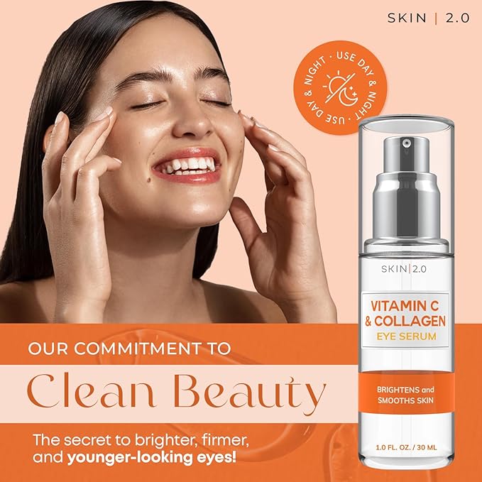 Vitamin C & Collagen Under Eye Serum – Dermatologist Tested, Anti Aging Korean Skin Care – Targets Dark Circles, Puffiness & Fine Lines for Smoother, Firmer Eyes – Vegan Clean Beauty, 1 fl oz