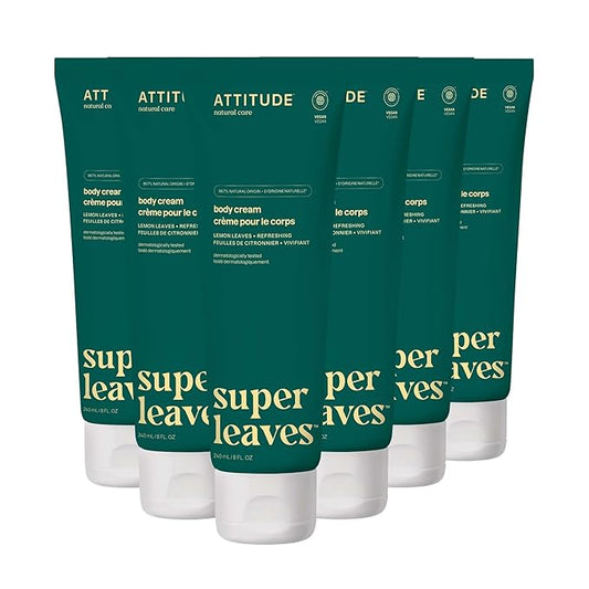 ATTITUDE Body Cream, EWG Verified Moisturizer, Vegan Moisturizing Products For Dry Skin, Dermatologically Tested, Lemon Leaves, 8 Fl Oz (Pack of 6)