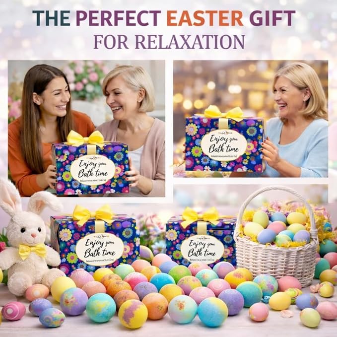 Bath Bombs for Women Gift Set - 24 Natural & Organic Bath Bombs with Essential Oils & Moisturizing Shea Butter, Spa Birthday Gift, Selfcare Gifts, Easter Basket Essentials for Teens, Girls, Women