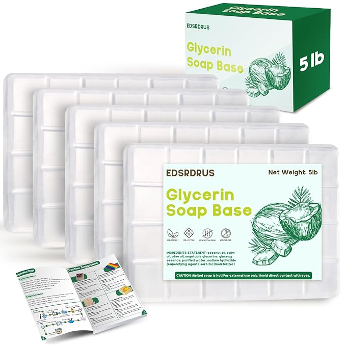 5lb Glycerin Soap Base - Unscented Melt and Pour Soap Base for DIY Crafting, Easy to Cut, Vegan and Cruelty-Free, Moisturizing and Gentle on Skin for Soap Making Supplies (Transparent, 5 Pound)