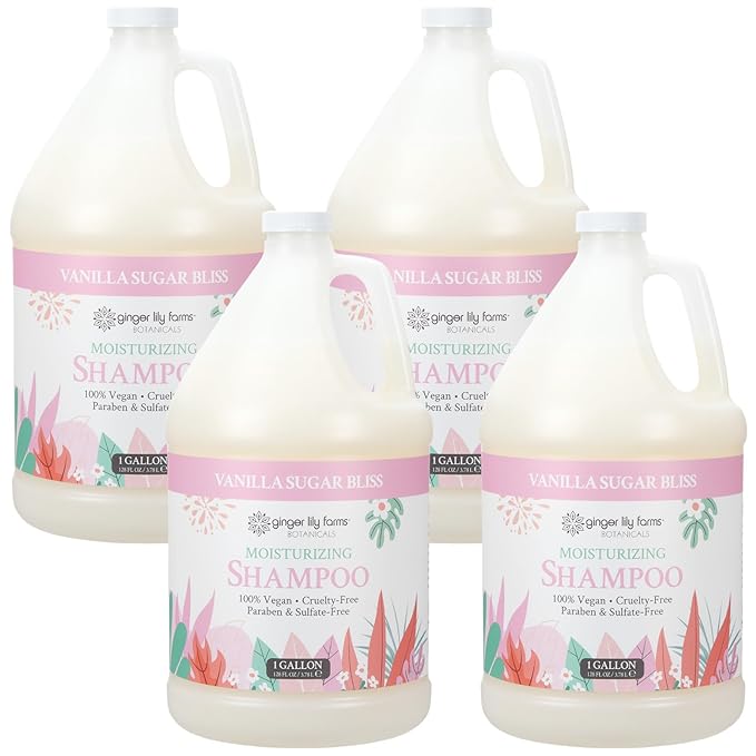 Ginger Lily Farms Botanicals Moisturizing Shampoo for All Hair Types, 100% Vegan & Cruelty-Free, Vanilla Sugar Bliss, 1 Gallon (Pack of 4)