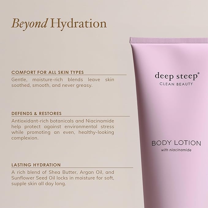 Deep Steep Body Lotion, Grapefruit Bergamot, 8 oz – Moisturizer with Coconut Oil, Shea Butter, Argan Oil, Aloe Vera & Niacinamide – Vegan, Clean Beauty, Daily Skin Hydration