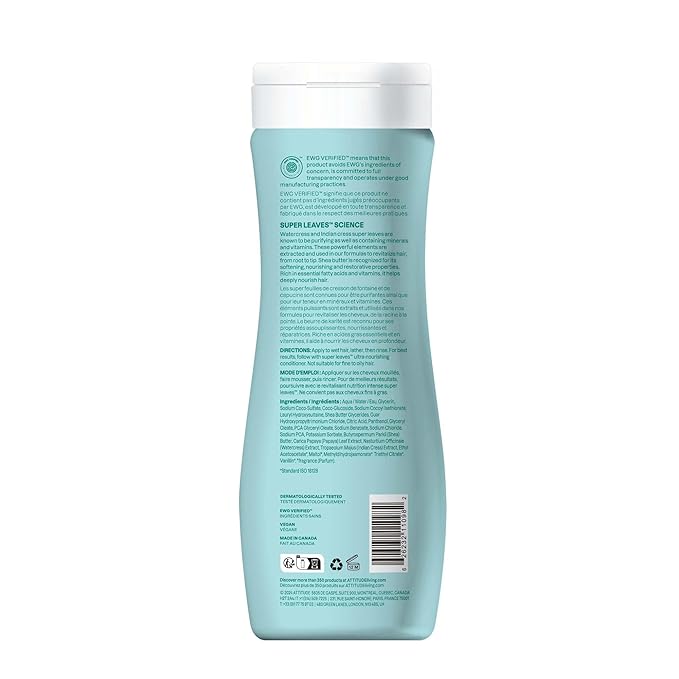ATTITUDE Ultra-Nourishing Shampoo for Curly Hair with Shea Butter, EWG Verified, Vegan and Naturally Derived 4a, 4b, 4c Curl Type, Deeply Nourishes Curls, 16 Fl Oz
