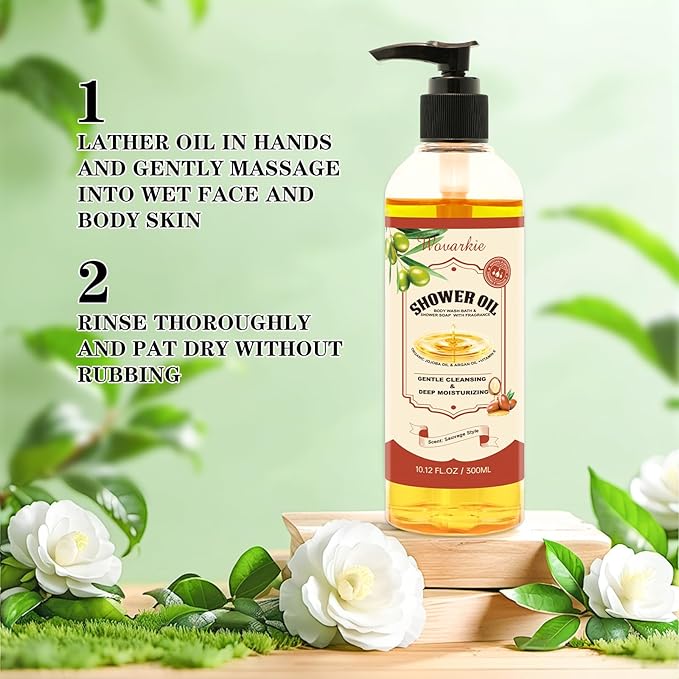 2 Pack Shower Oil with Organic Argan - Moisturizing Body Wash for Women, Natural & Vegan, for Sensitive Skin - Deep Hydration & Silky Smooth Feel (Sauvage Style)