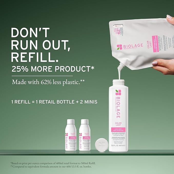 Biolage Color Last Conditioner Refill - Protects & Preserves Color Treated Hair, Hydrates & Repairs Damaged Hair, Adds Shine, Vegan, Paraben-Free, 16.9 Fl Oz