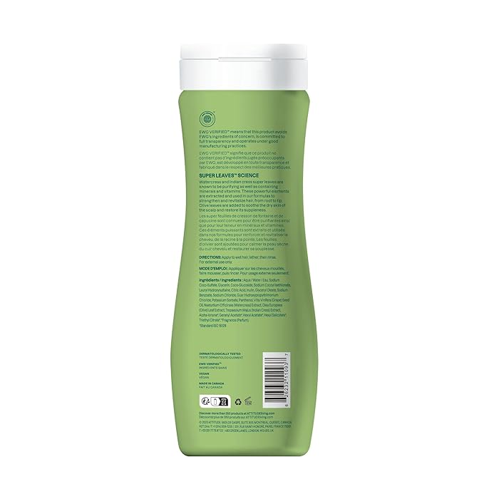 ATTITUDE Nourishing Hair Shampoo, EWG Verified, For Dry and Damaged Hair, Naturally Derived Ingredients, Vegan and Plant Based, Grapeseed Oil and Olive Leaves, 16 Fl Oz (Pack of 6)