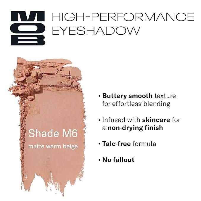 MOB Beauty Eyeshadow M6 Matte Warm Beige – Essential Everyday Neutral Shade for Natural Wash of Color, Talc-Free Vegan Cruelty-Free Skincare Infused Long Wear Sustainable Refillable Compact