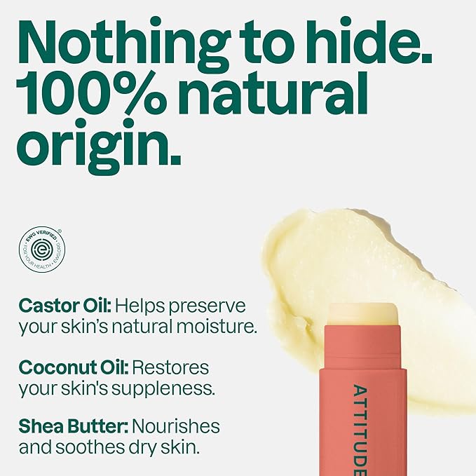 ATTITUDE Lip Balm Duo, EWG Verified, Naturally Derived Moisturizing Lip Care with Castor Oil, Coconut Oil & Shea Butter, Vegan, Raspberry Flavor, 0.14 Oz (Pack of 2)