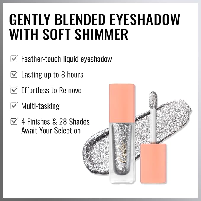 Oulac Liquid Glitter Eyeshadow - Silver Shimmer, Non-Sticky One-Swipe Coverage with Quick-Drying, Crease-Resistant Formula. Vegan & Cruelty-Free (13)