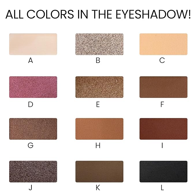 Erinde Brown Black Eyeshadow Palette, 12 Colors Matte Shimmer Beige Champagne Plum Purple Bronzer Brown Black Eye Shadow Palette, Highly Pigmented Long Lasting Waterproof Eyeshadow Pallete, 01