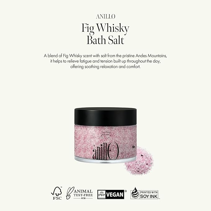 ANILLO Fig Whisky Bath Salt – Aromatherapy Soak with Fig, Argan & Jojoba Oils – Deep Moisturizing & Relaxing Korean Spa Salt – 7.05 oz