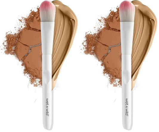 wet n wild Foundation Brush, Densely-Packed Synthetic Fiber Bristles for Liquid, Cream & Powder, Ergonomic Handle for Comfortable Control (Pack of 2)