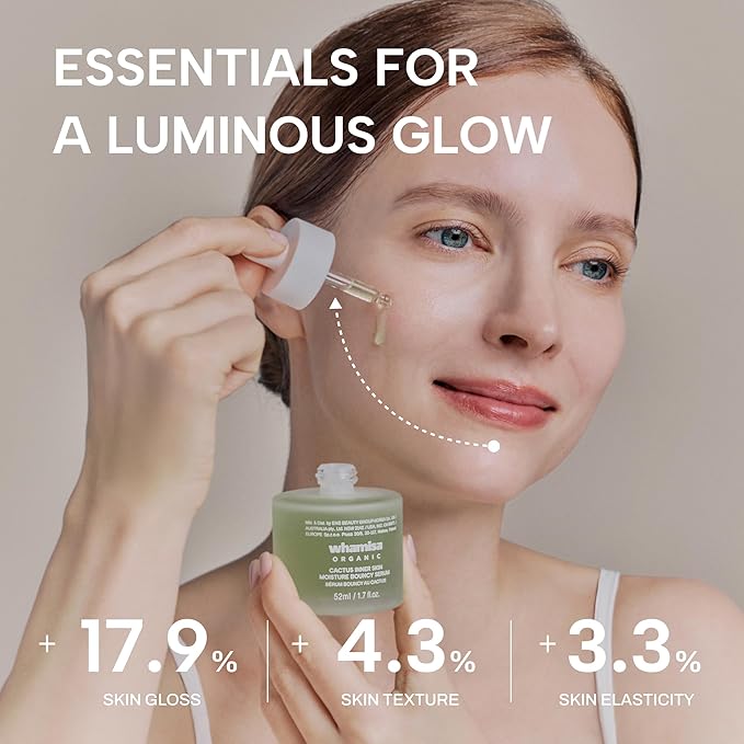 Whamisa Organic Cactus Bouncy Serum, 48 hrs Inner Skin Moisture, 72 hrs Hydrating and Moisturizing, Fermented Ingredient Formula, Facial Ampoule, Korean Skin Care (52ml)