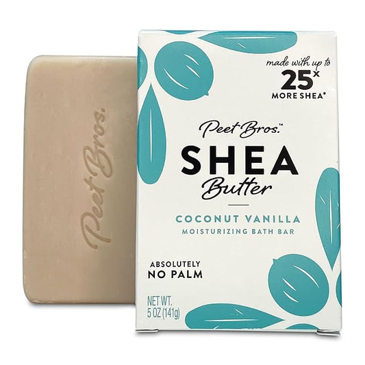 Peet Bros. Shea Butter Bar Soap - Coconut Vanilla Moisturizing Soap Bar - Vegan, Palm Oil-Free Soap Bar - Up to 25x More Shea Butter - No Artificial Fragrances - Made in USA - 5 oz