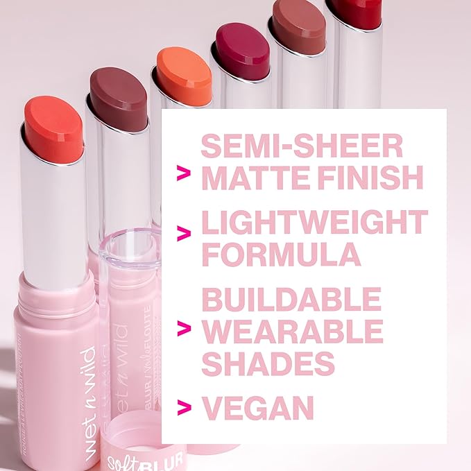 wet n wild Soft Blur Matte Lipstick, Velvety Semi-Sheer Buildable Color, Soft Matte Powdery Finish, Comfortable Wear, Vegan & Cruelty-Free - Apricot Smoothie (Pack of 2)