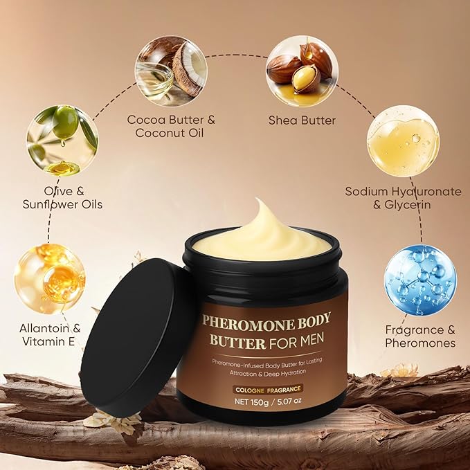 Pheromone Body Butter, Cologne Body Cream for Men with Shea & Cocoa Butter, Coconut Oil,Non-Greasy, Alcohol-Free, Vegan, Moisturizing Formula with Long-Lasting Fragrance | 5oz (2)