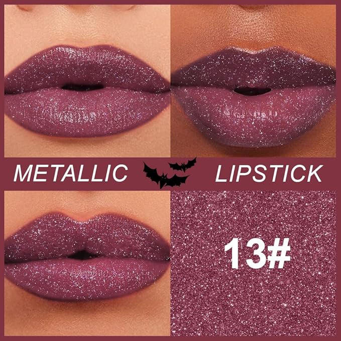 Kaely Glitter Metallic Lipstick Makeup, Shimmer Metallic Lipsticks for Women, High Pigmented Lip Gloss Long Lasting Waterproof Smudge Proof, Vegan & Cruelty-Free, 13