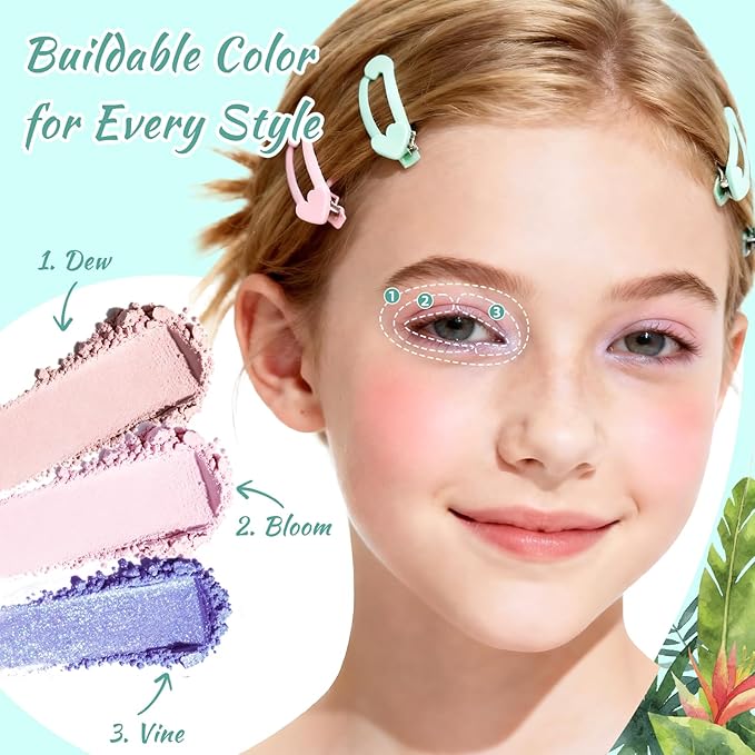 Color Nymph Girls Eye & Cheek Makeup Palette - Eyeshadow & Blush & Highlighter Palette for Teens Girls Tweens, Beginner-Friendly, Gentle Makeup Kits for Starter, Makeup Gift for Birthday (Mint Green)