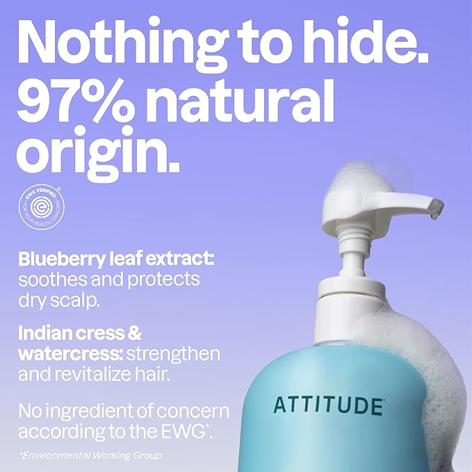 ATTITUDE Extra Gentle Hair Shampoo, EWG Verified, Soothes Dry Scalp, Naturally Derived Ingredients, Vegan and Plant Based, Unscented, 32 Fl Oz