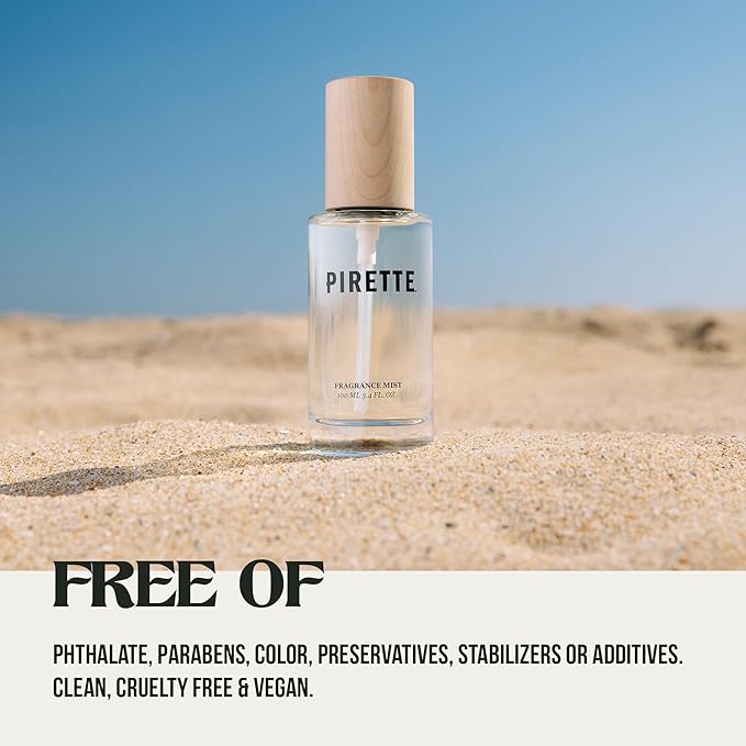 PIRETTE Fragrance Mist, Clean Vegan Hair & Body Spray with Fresh Green Coconut, Surf Wax & Sunscreen Notes, Daily Hair Perfume & Body Mist, Beachy Women’s Fragrances Made in USA, 3.4 fl oz