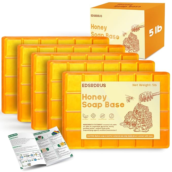 5lb Glycerin Soap Base - Scented Melt and Pour Soap Base for DIY Crafting, Easy to Cut, Vegan and Cruelty-Free, Moisturizing and Gentle on Skin, Perfect for Soap Making Supplies (Honey, 5 Pound)