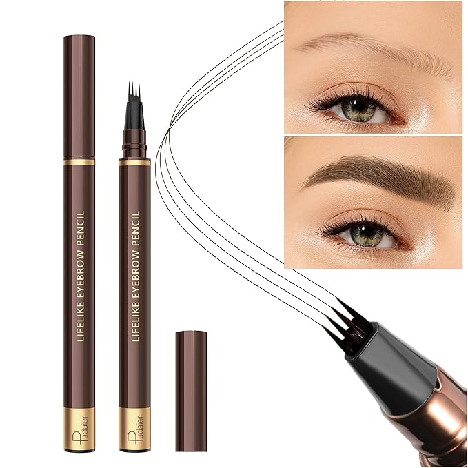 Eyebrow Pencil, 2Pcs Waterproof Microblading Eyebrow Pens, 4 Tip Precise Eye Brow Makeup Pen for Women to Effortlessly Create Hair Like Natural Brows, Non Dry Out and Last All Day (Ash Brown)