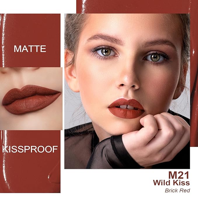 Oulac Dark Red Lipstick Matte for Women, Red Long Lasting Lipstick Smudgeproof, Waterproof Lip Stain, No Transfer, Creamy Texture, Vegan & Cruelty-Free Lip Makeup M21