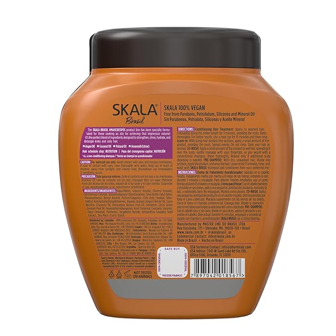 SKALA Mais Crespos 2 in 1 Treatment Cream & Leave In Conditioner for Coily & Kinky Hair, Vegan, Deep Hydration & Detangling Mask, Infused with Argan Oil, Coconut, Patauá & Amaranth Extracts, 1000g
