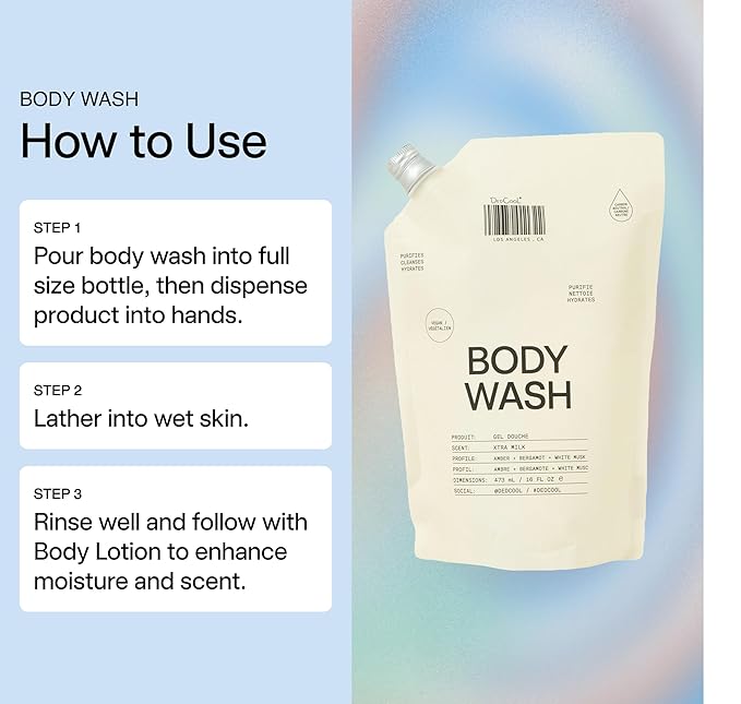 DedCool Body Wash Refill | Xtra Milk | Shea Butter, Aloe & Snow Mushroom | Hydrating, Non-Toxic, Vegan | Bergamot, White Musk & Amber | 16 fl oz