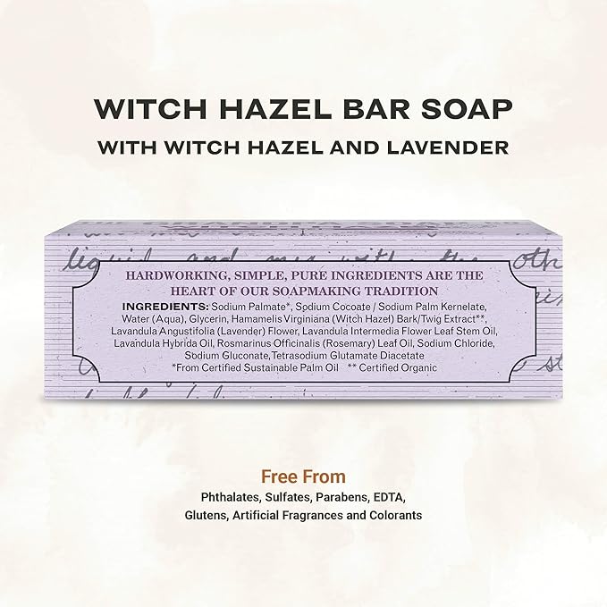 The Grandpa Soap Company Witch Hazel Bar Soap - Tones and Rejuvenates Skin, With Witch Hazel and Lavender, Provides a Relaxing Effect, Vegan, For Face and Body, 4.25 Oz, 3 Pack