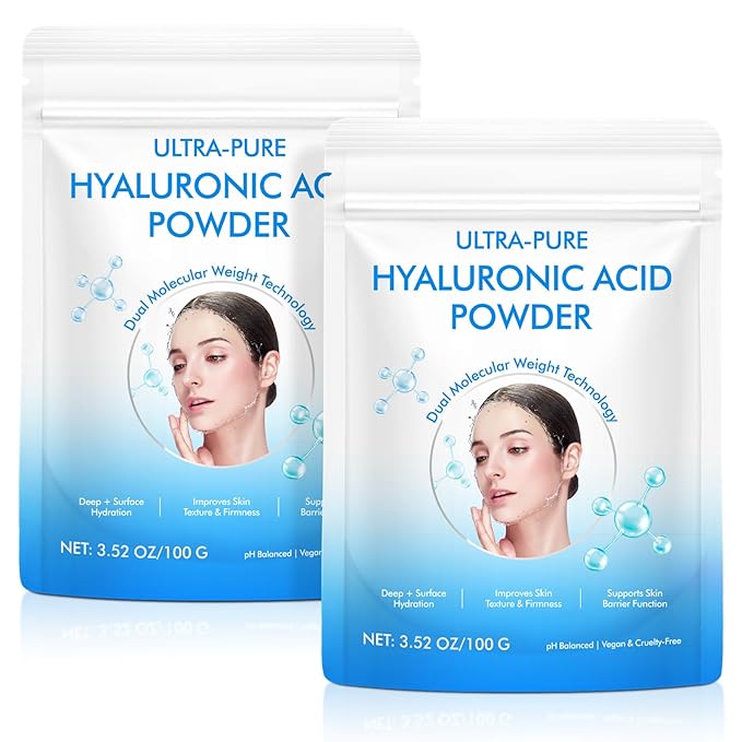 Hyaluronic Acid Serum Powder for Skin,Low and High Molecular Weight,Cosmetics Grade Skin Hydration and Moisture Support Supplements - Vegan, Water Soluble 200 Grams