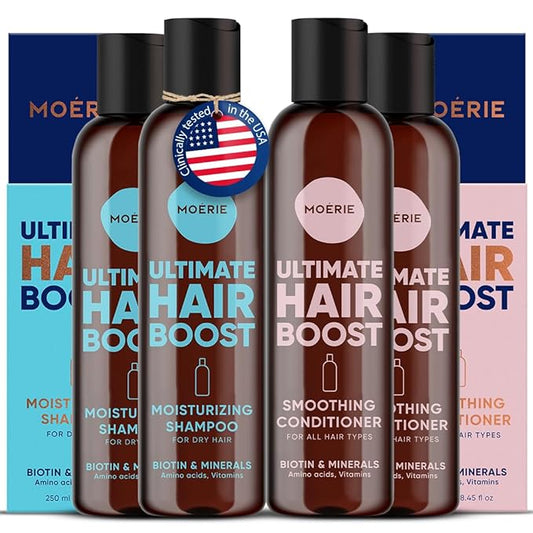 Moerie Ultimate Hair Growth Shampoo & Conditioner Double Set – Longer, Thicker, Fuller Hair – Vegan, Volumizing, Paraben & Silicone Free – Moisturizing for All Hair Types – 4 x 8.45 fl oz (250ml)