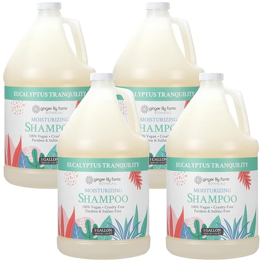 Ginger Lily Farms Botanicals Moisturizing Shampoo for All Hair Types, Eucalyptus Tranquility, 100% Vegan & Cruelty-Free, 1 Gallon (Pack of 4)