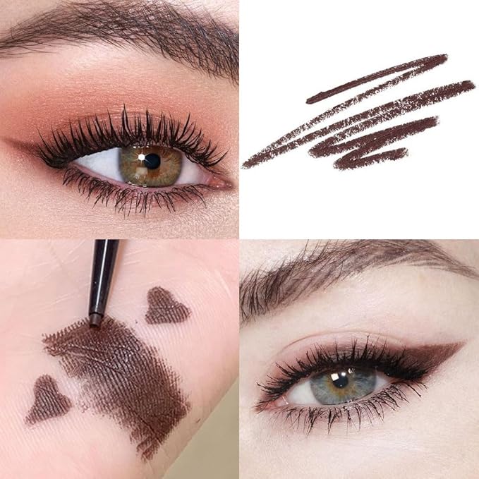 10PCS Brown Automatic Waterproof Inner Eyeliner, Eyeshadow & Eyebrow Pencil – Multi-Use Cream Pen for Liner, Shadow & Brows,Matte Quick Dry Eye Pencils, Smudge Proof, Delineador de ojos