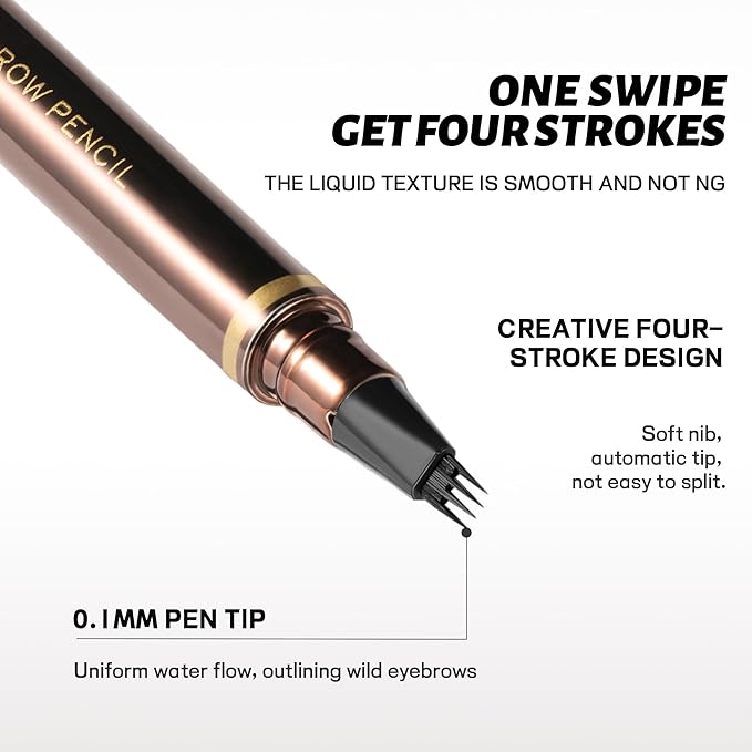 Eyebrow Pencil, 2Pcs Waterproof Microblading Eyebrow Pens, 4 Tip Precise Eye Brow Makeup Pen for Women to Effortlessly Create Hair Like Natural Brows, Non Dry Out and Last All Day (Soft Brown)