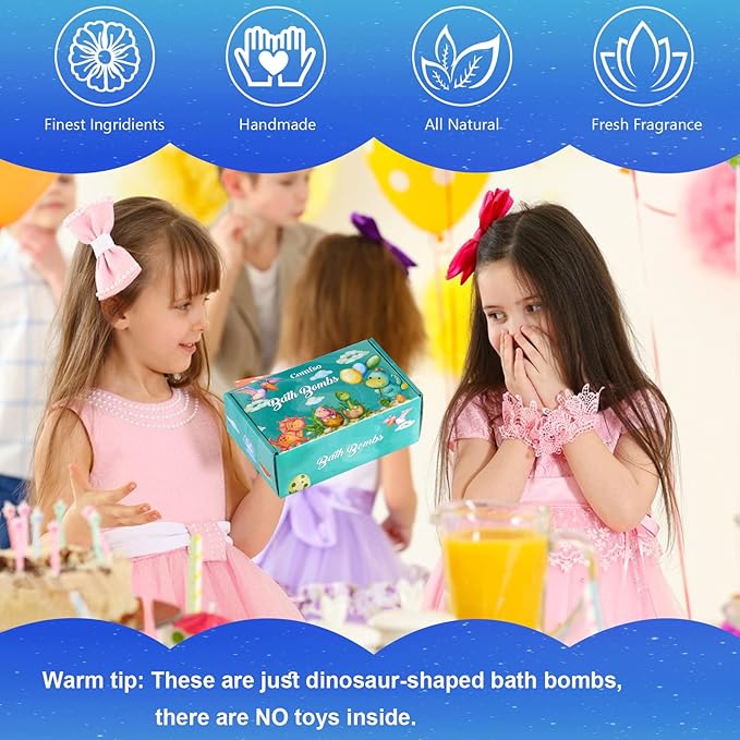 Bath Bombs for Kids - XL Dino Eggs Bath Bomb with Surprise Toys Inside, Kids Bath Bomb Gift Set, Natural Bubble Bath, Dinosaur Bathbombs Birthday Gift for Boys Girls, Christmas Stocking Stuffers Gift